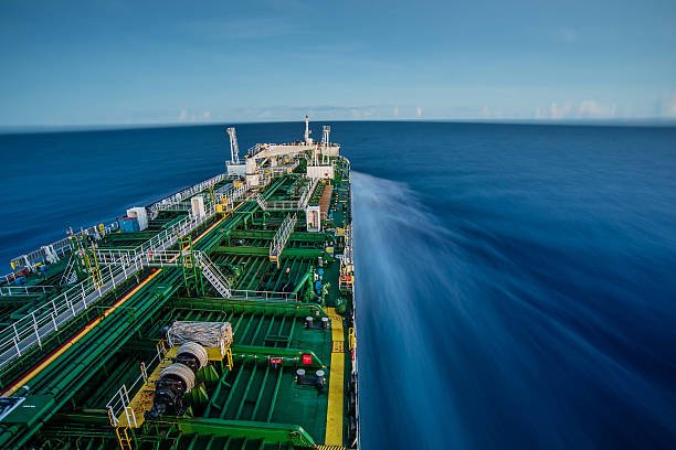 Ship at sea showing motion with blurred water